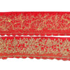 Sanskriti Vintage Sari Border Hand Embroidered 1YD Craft Trims 2"W Red Ribbon