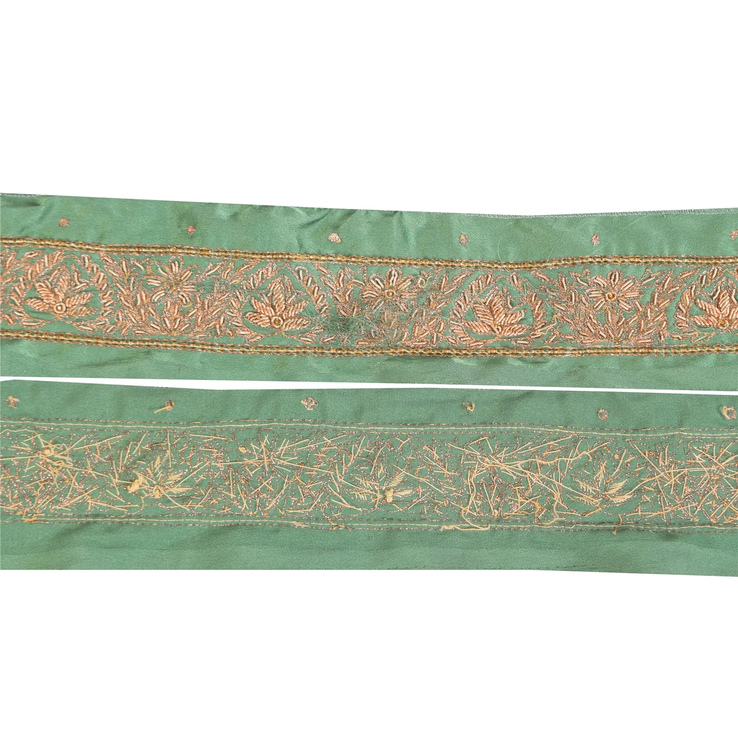 Sanskriti Vintage Sari Border Hand Beaded Zardozi 1 YD Trim 4.5 W Blue Lace Deco