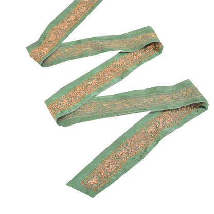 Sanskriti Vintage Sari Border Hand Beaded Zardozi 1 YD Trim 4.5 W Blue Lace Deco