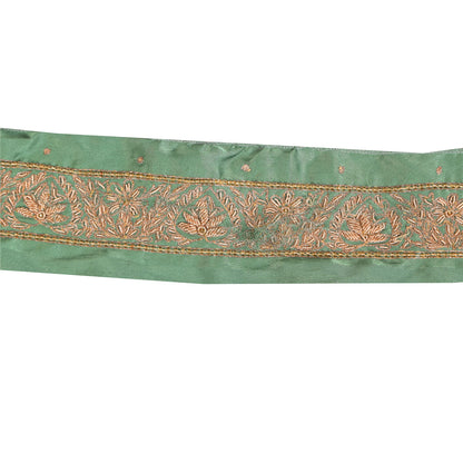 Sanskriti Vintage Sari Border Hand Beaded Zardozi 1 YD Trim 4.5 W Blue Lace Deco