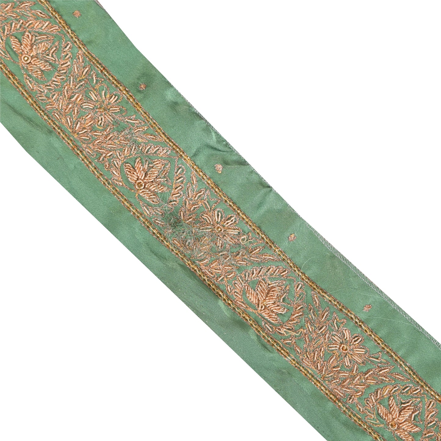 Sanskriti Vintage Sari Border Hand Beaded Zardozi 1 YD Trim 4.5 W Blue Lace Deco