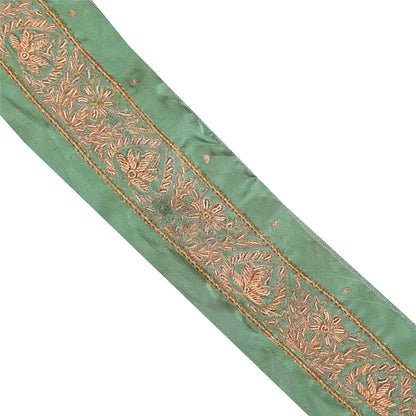 Sanskriti Vintage Sari Border Hand Beaded Zardozi 1 YD Trim 4.5 W Blue Lace Deco