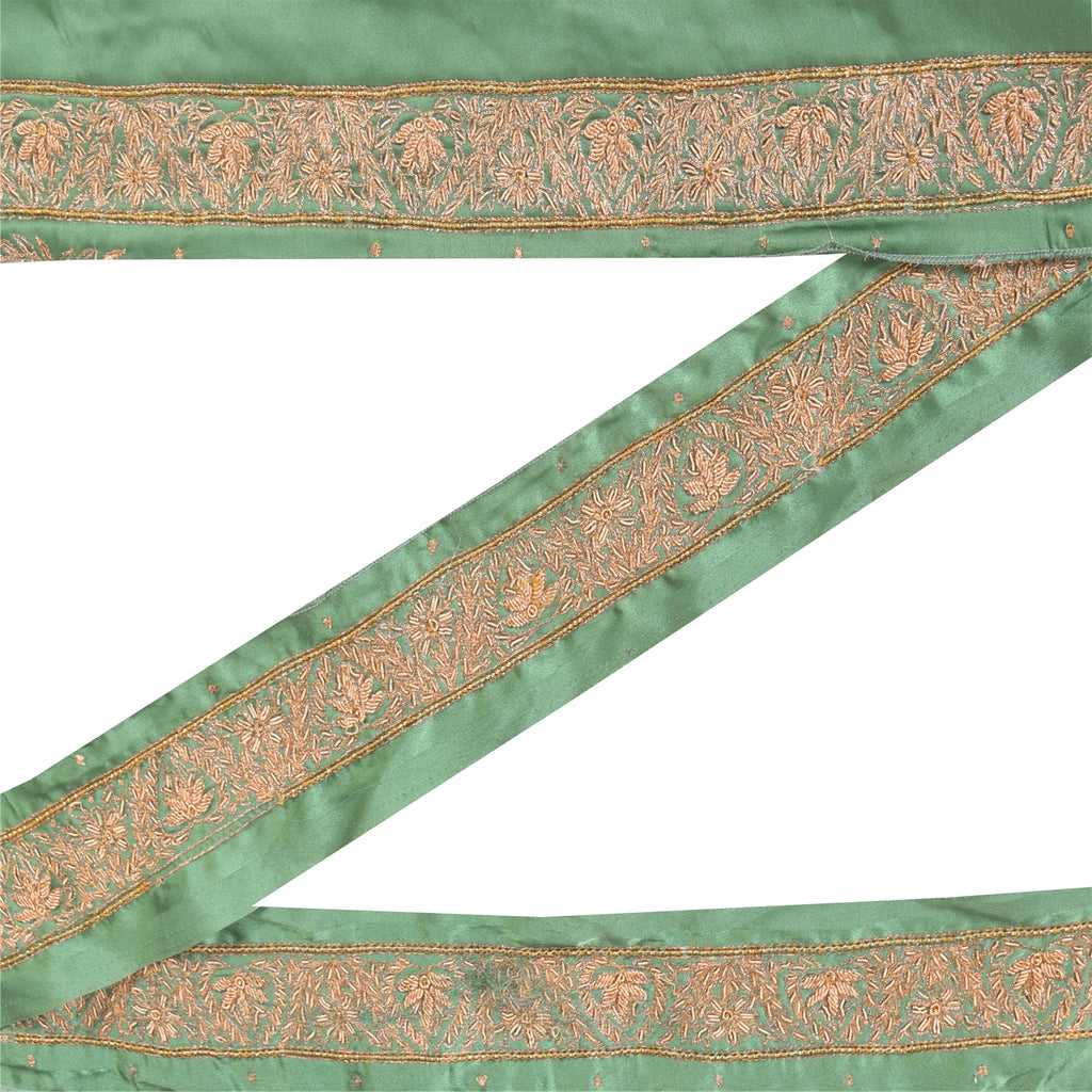 Sanskriti Vintage Sari Border Hand Beaded Zardozi 1 YD Trim 4.5 W Blue Lace Deco