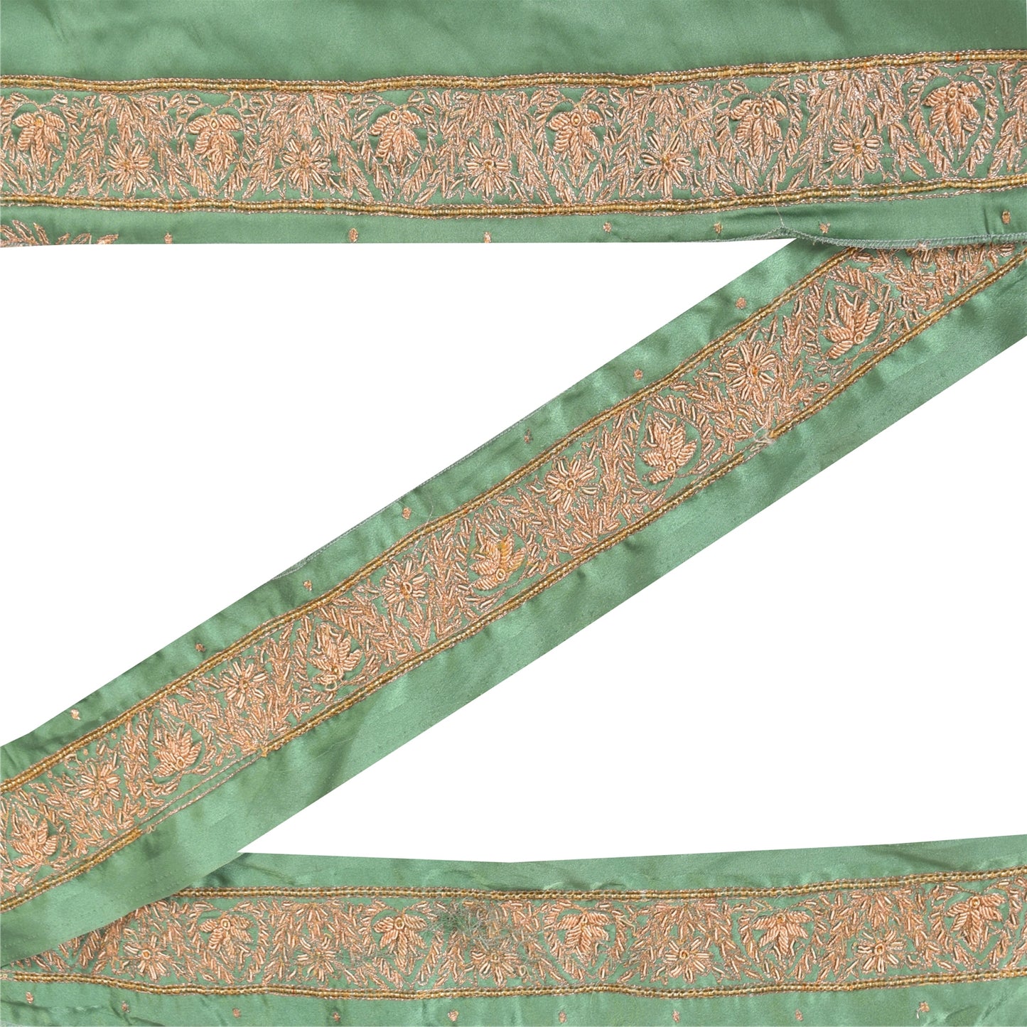 Sanskriti Vintage Sari Border Hand Beaded Zardozi 1 YD Trim 4.5 W Blue Lace Deco