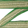 Sanskriti Vintage Sari Border Hand Beaded Zari 1 YD Trims 2.5W Green Floral Lace