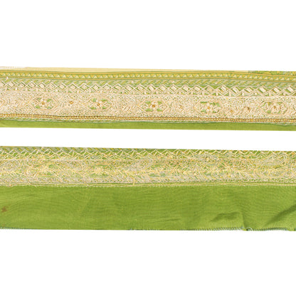 Sanskriti Vintage Sari Border Hand Beaded Zardozi 1 YD Trim 1.5 W Green Lace