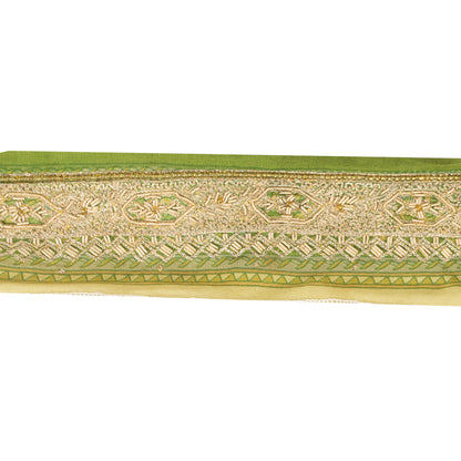 Sanskriti Vintage Sari Border Hand Beaded Zardozi 1 YD Trim 1.5 W Green Lace