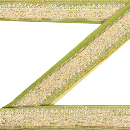 Sanskriti Vintage Sari Border Hand Beaded Zardozi 1 YD Trim 1.5 W Green Lace
