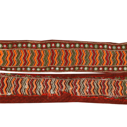 Sanskriti Vintage Sari Border Embroidered 1 YD Trim Sewing 3W aft Maroon Lace