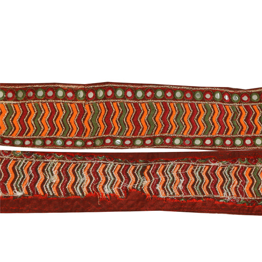 Sanskriti Vintage Sari Border Embroidered 1 YD Trim Sewing 3W aft Maroon Lace
