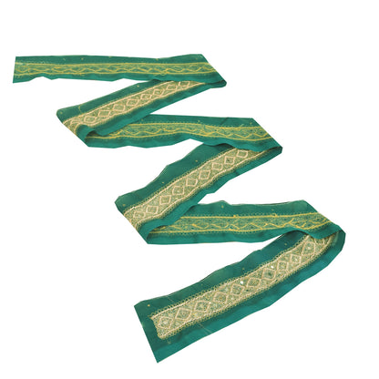 Sanskriti Vintage Sari Border Hand Embroidery 1 YD Trim Zardozi Craft Green Lace