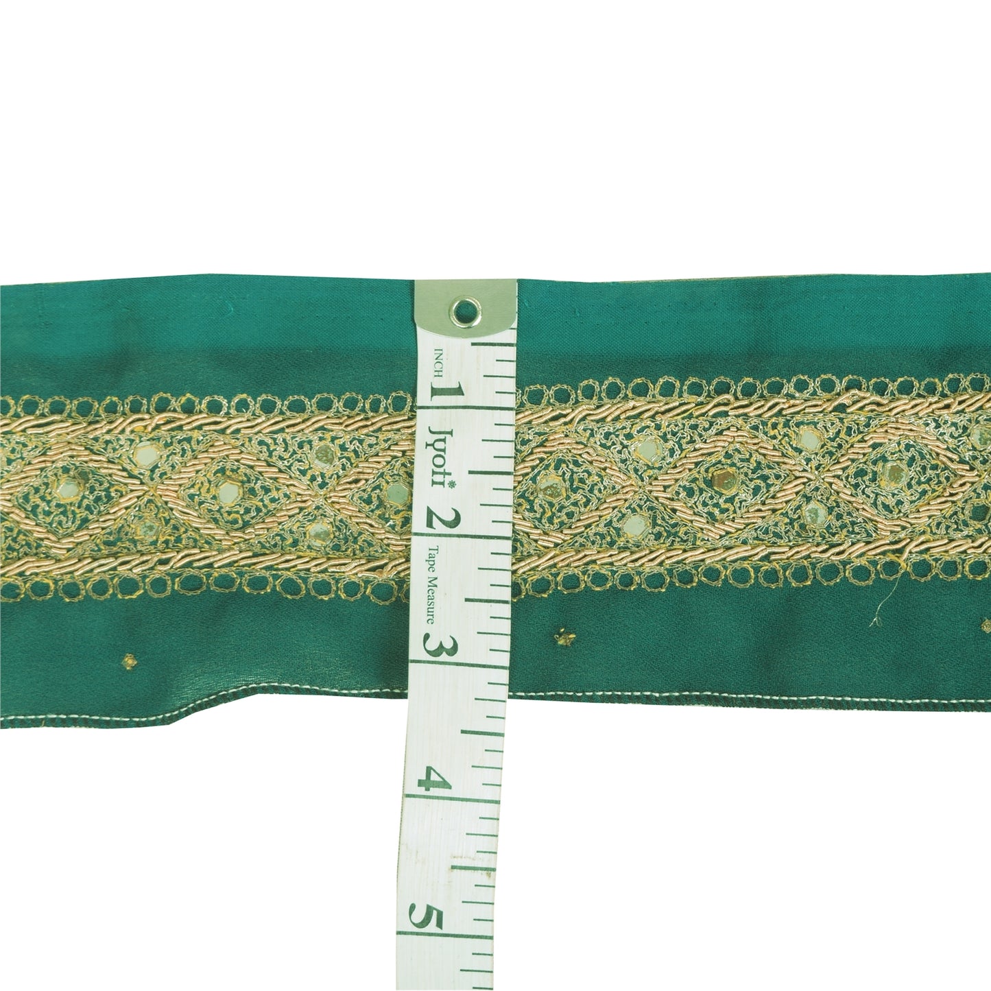 Sanskriti Vintage Sari Border Hand Embroidery 1 YD Trim Zardozi Craft Green Lace