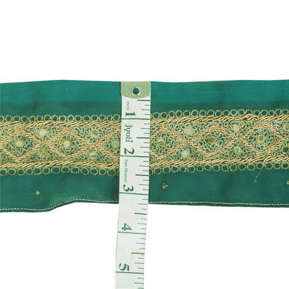 Sanskriti Vintage Sari Border Hand Embroidery 1 YD Trim Zardozi Craft Green Lace