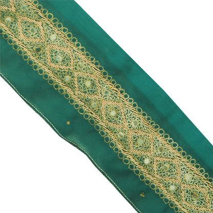 Sanskriti Vintage Sari Border Hand Embroidery 1 YD Trim Zardozi Craft Green Lace