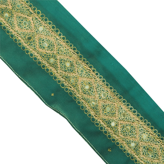 Sanskriti Vintage Sari Border Hand Embroidery 1 YD Trim Zardozi Craft Green Lace