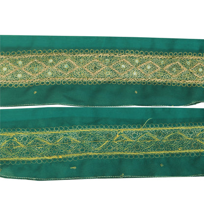 Sanskriti Vintage Sari Border Hand Embroidery 1 YD Trim Zardozi Craft Green Lace