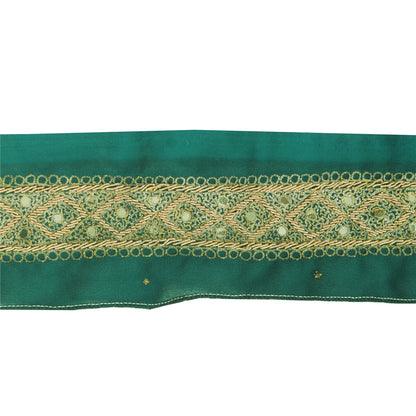 Sanskriti Vintage Sari Border Hand Embroidery 1 YD Trim Zardozi Craft Green Lace