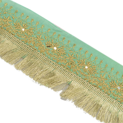 Sanskriti Vintage Sari Border Hand Beaded 1 Yd Indian Trim Sewing Green Lace