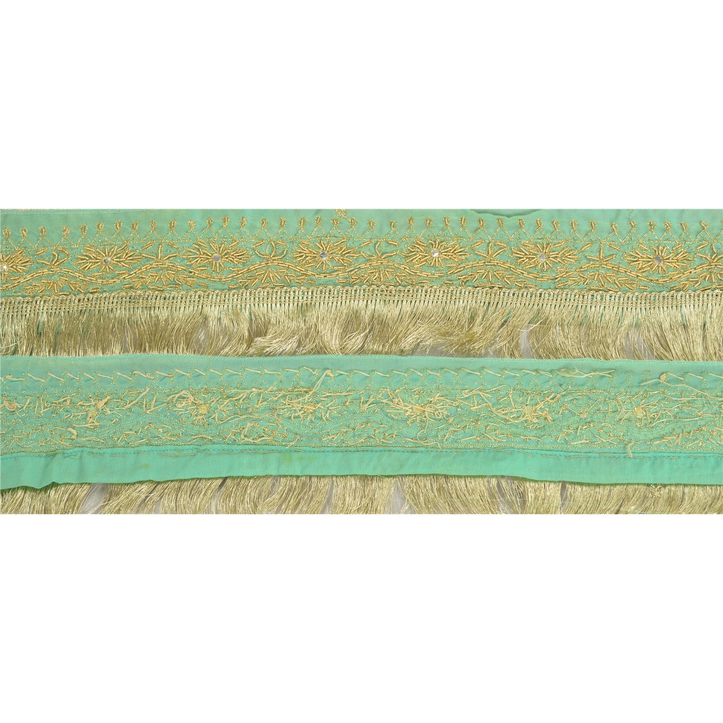 Sanskriti Vintage Sari Border Hand Beaded 1 Yd Indian Trim Sewing Green Lace