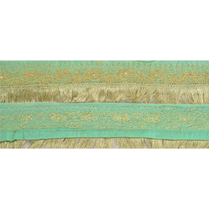 Sanskriti Vintage Sari Border Hand Beaded 1 Yd Indian Trim Sewing Green Lace