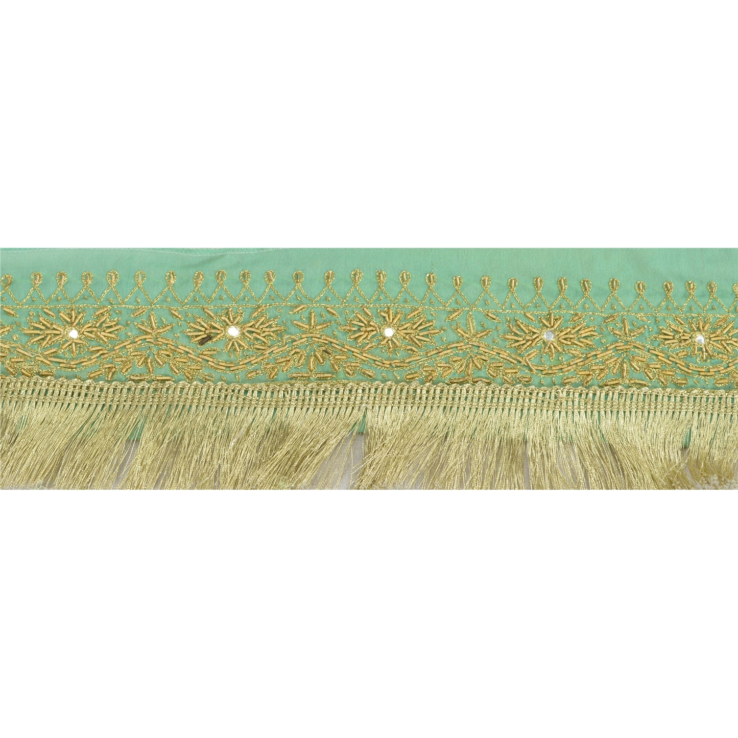 Sanskriti Vintage Sari Border Hand Beaded 1 Yd Indian Trim Sewing Green Lace