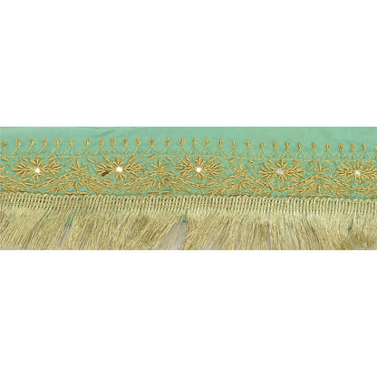 Sanskriti Vintage Sari Border Hand Beaded 1 Yd Indian Trim Sewing Green Lace