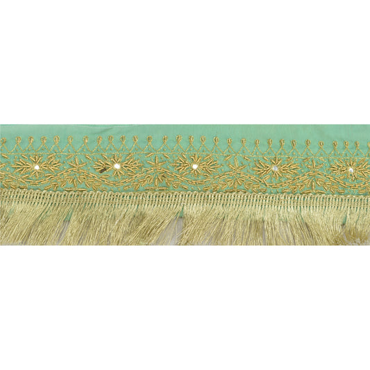 Sanskriti Vintage Sari Border Hand Beaded 1 Yd Indian Trim Sewing Green Lace