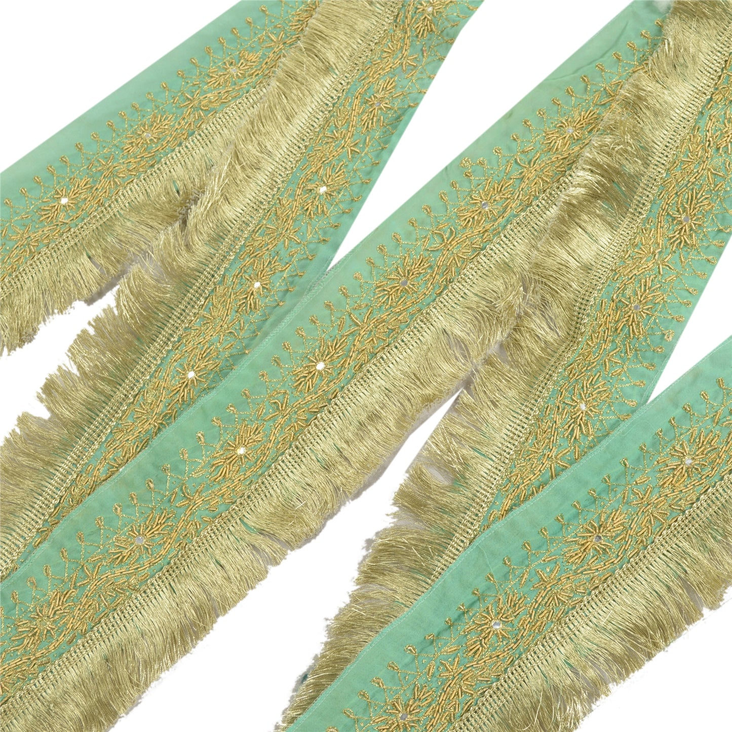 Sanskriti Vintage Sari Border Hand Beaded 1 Yd Indian Trim Sewing Green Lace