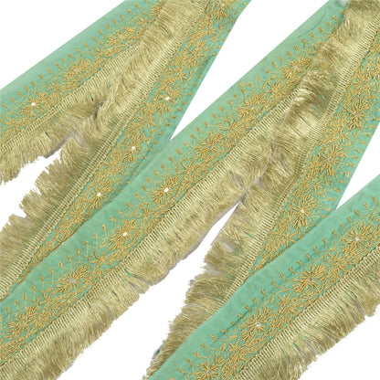 Sanskriti Vintage Sari Border Hand Beaded 1 Yd Indian Trim Sewing Green Lace