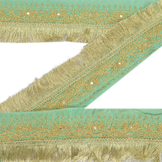 Sanskriti Vintage Sari Border Hand Beaded 1 Yd Indian Trim Sewing Green Lace