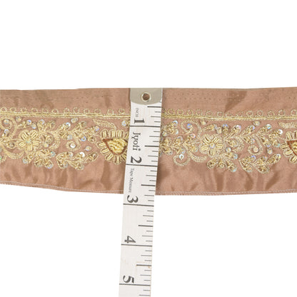 Sanskriti Vintage 1 YD Sari Border Hand Beaded Zardozi Trim Brown 1.5W Lace