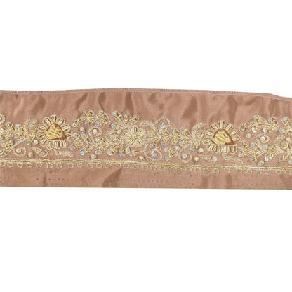 Sanskriti Vintage 1 YD Sari Border Hand Beaded Zardozi Trim Brown 1.5W Lace