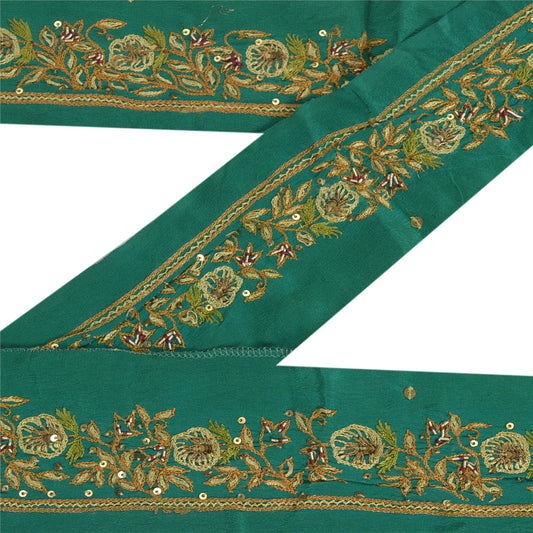 Sanskriti Vintage Sari Border Hand Beaded 1 Yd Indian Trim Sewing Green Lace