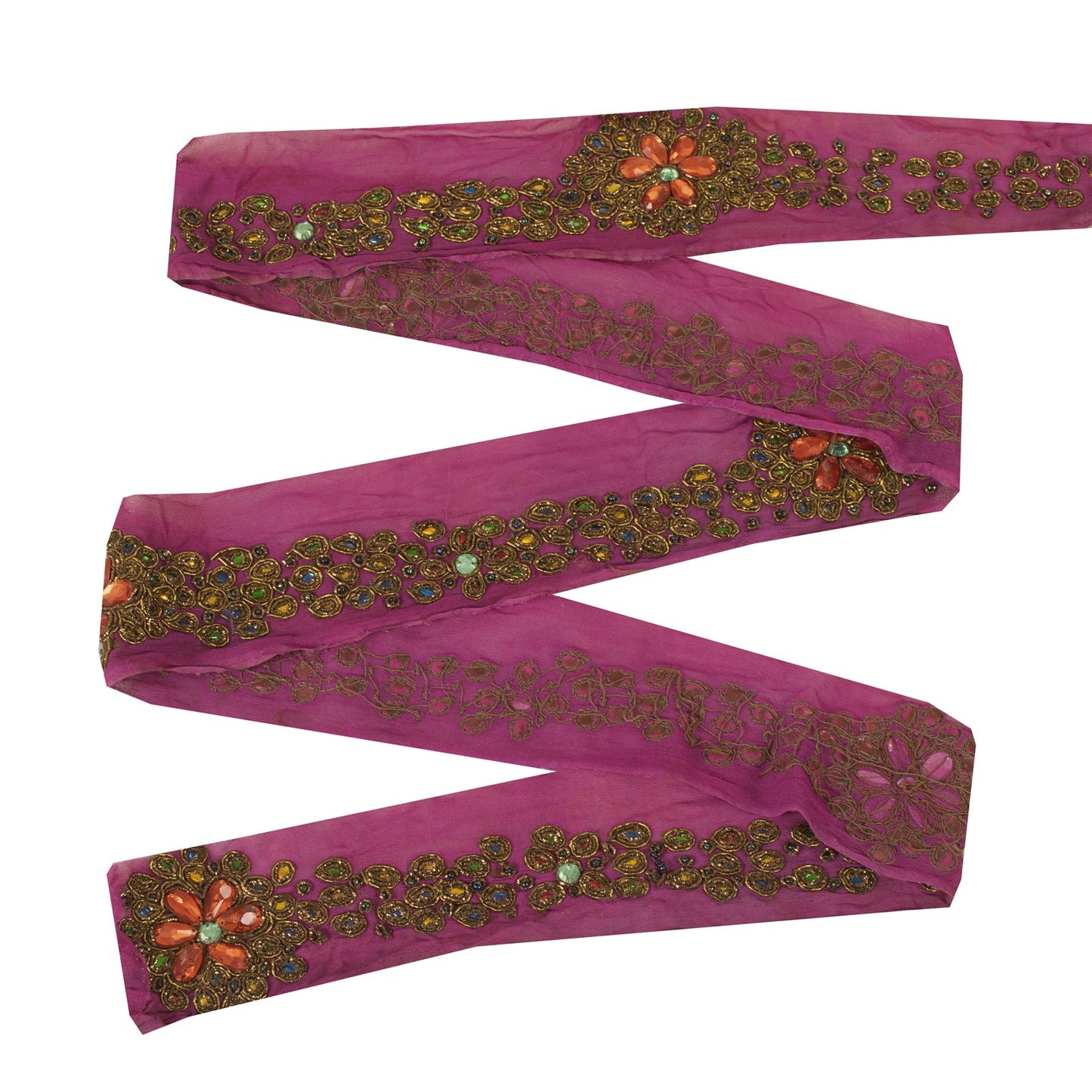 Sanskriti Vintage Sari Border Hand Bead Zardozi Dabka Craft Trims Lace 1YD Pink