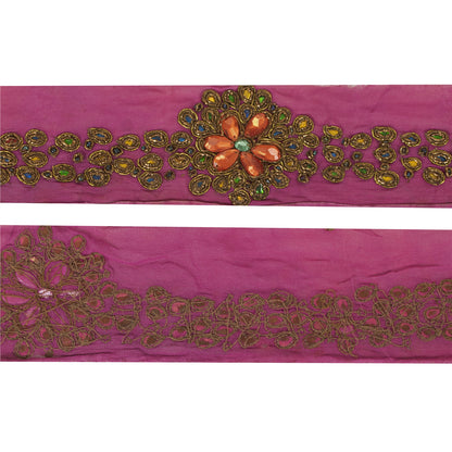 Sanskriti Vintage Sari Border Hand Bead Zardozi Dabka Craft Trims Lace 1YD Pink