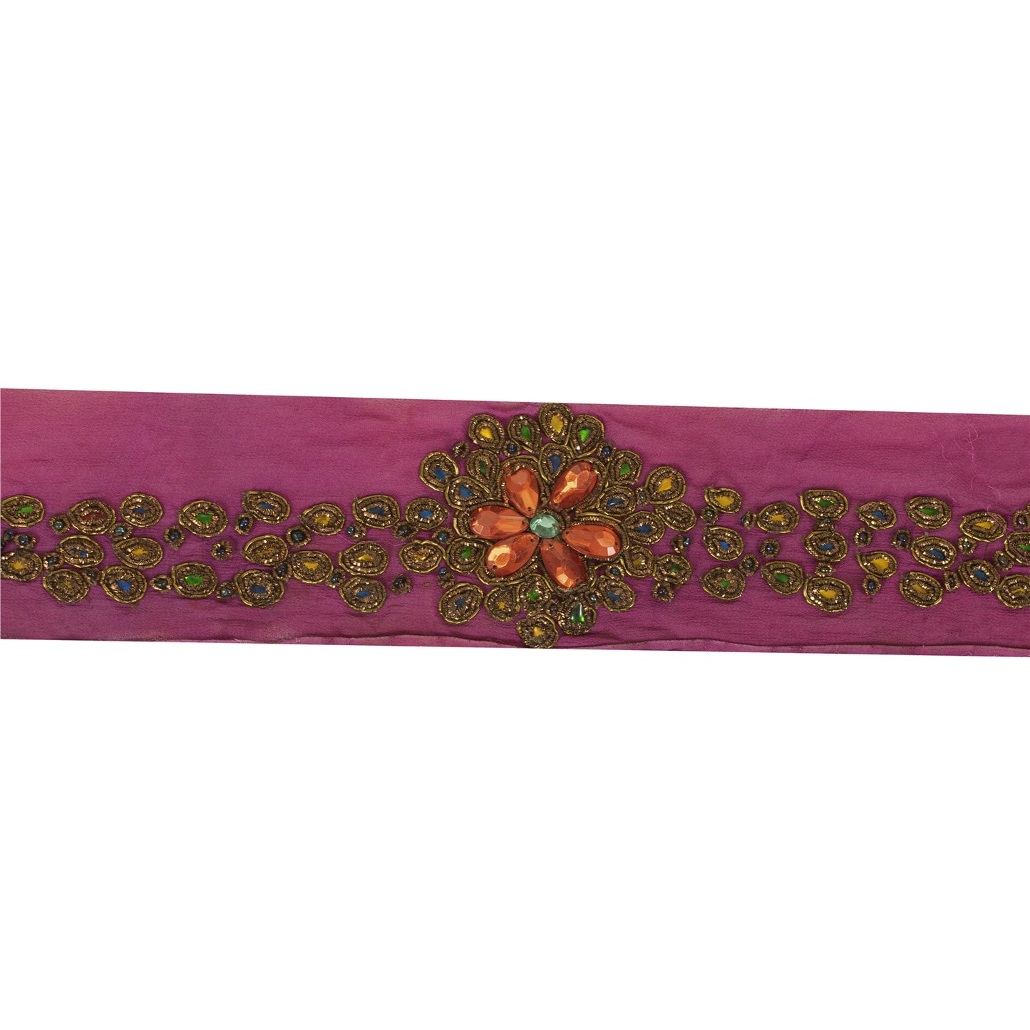 Sanskriti Vintage Sari Border Hand Bead Zardozi Dabka Craft Trims Lace 1YD Pink