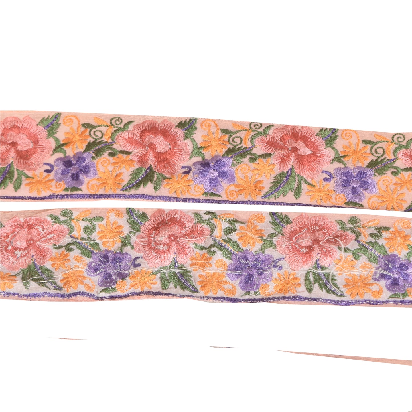 Sanskriti Vintage Sari Border Embroidered Decor 1YD Trims 2.5"W Pink Silk Lace