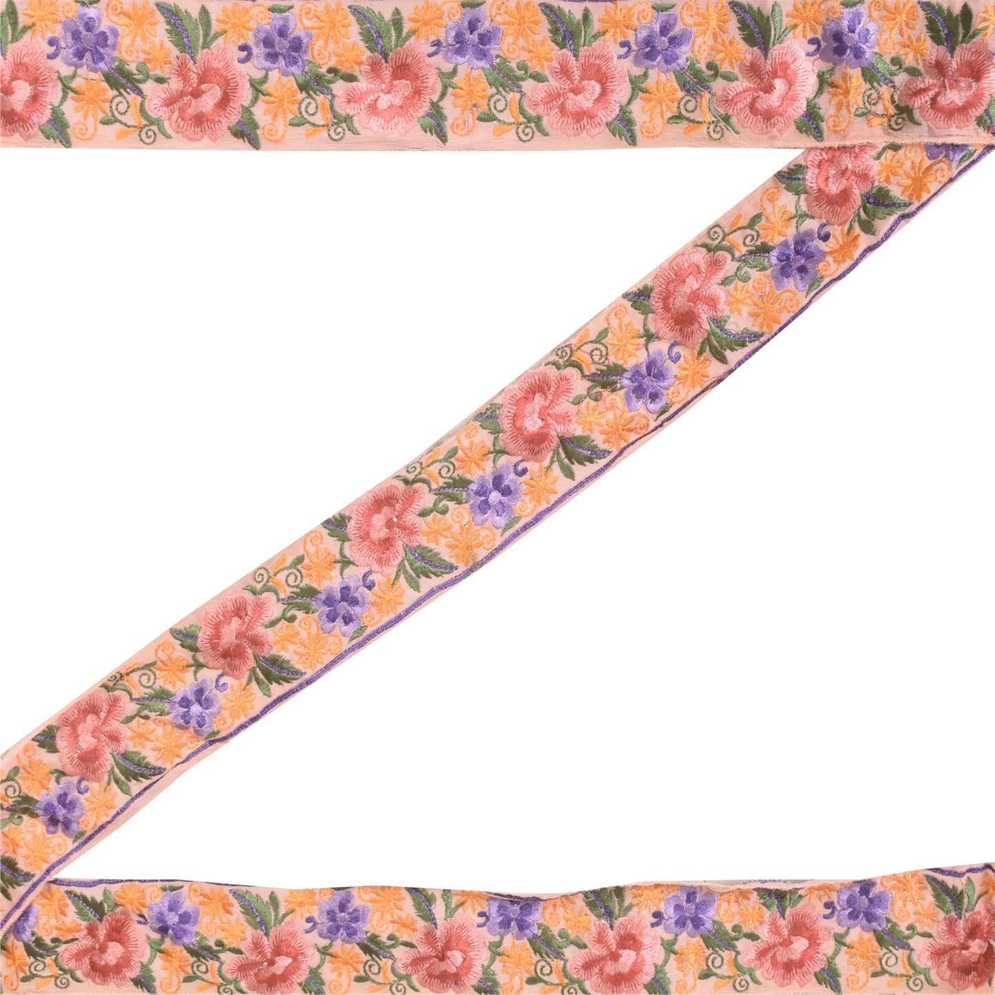 Sanskriti Vintage Sari Border Embroidered Decor 1YD Trims 2.5"W Pink Silk Lace