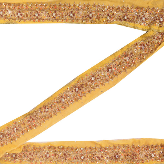 Sanskriti Vintage Sari Border Hand Beaded Zari Decor Craft 1YD Green Trims 2"W