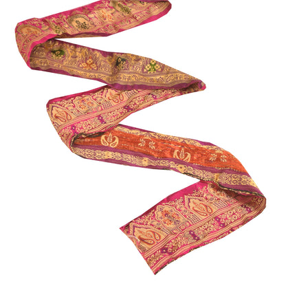 Sanskriti Vintage Sari Border Embroidery Paisley 1YD Trims 3.5W Pink Lace Ribbon