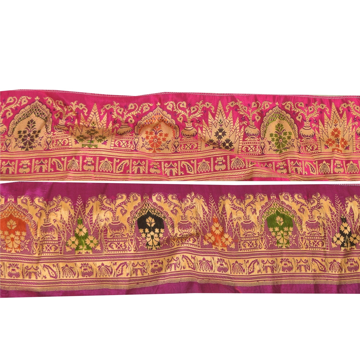 Sanskriti Vintage Sari Border Embroidery Paisley 1YD Trims 3.5W Pink Lace Ribbon