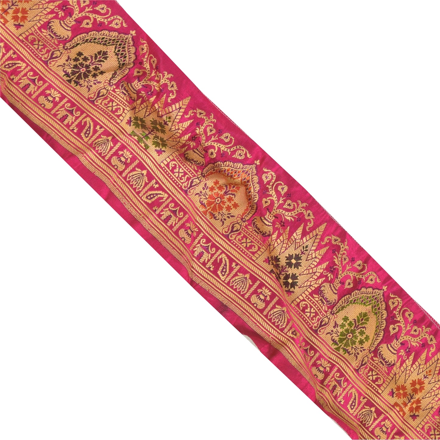 Sanskriti Vintage Sari Border Embroidery Paisley 1YD Trims 3.5W Pink Lace Ribbon