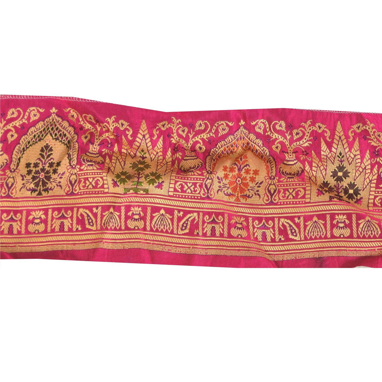 Sanskriti Vintage Sari Border Embroidery Paisley 1YD Trims 3.5W Pink Lace Ribbon