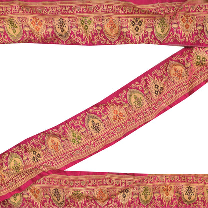 Sanskriti Vintage Sari Border Embroidery Paisley 1YD Trims 3.5W Pink Lace Ribbon