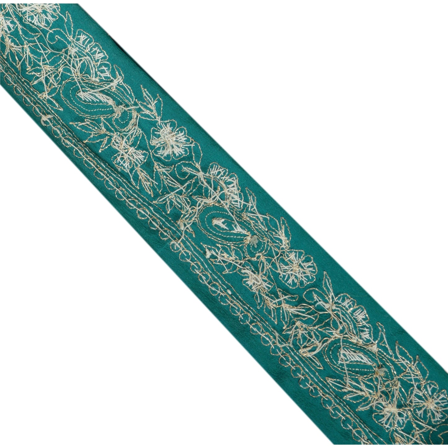 Sanskriti Vintage Border Antique Hand Beaded 1 YD Zardozi Trim Sewing Green Lace