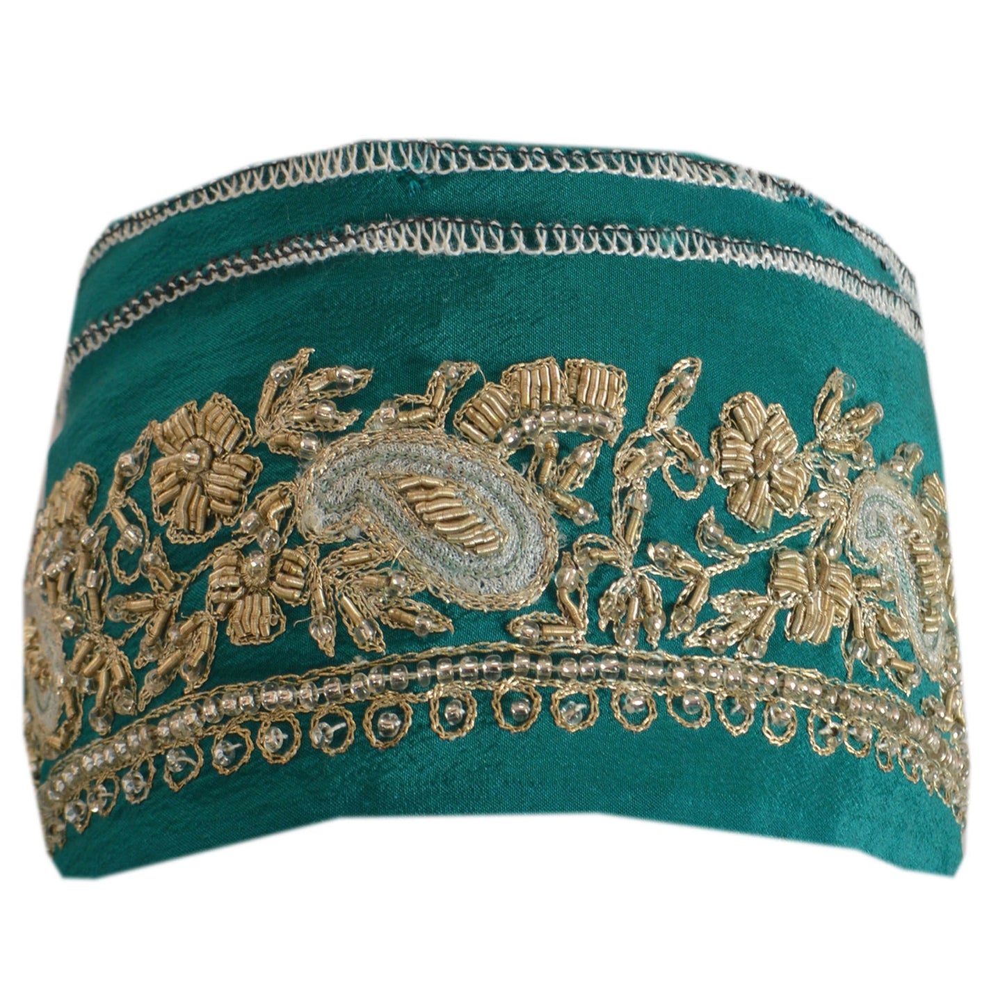 Sanskriti Vintage Border Antique Hand Beaded 1 YD Zardozi Trim Sewing Green Lace