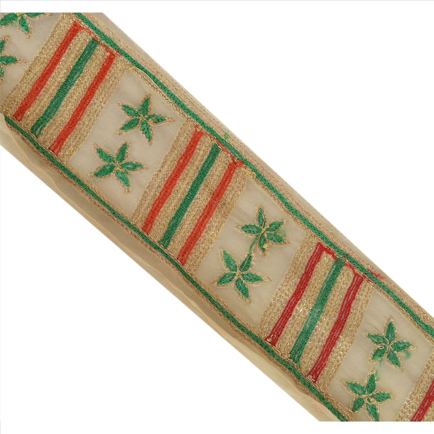 Sanskriti Vintage Sari Bord Håndbroderet 1Yd Indisk Kant Sycreme Blonde