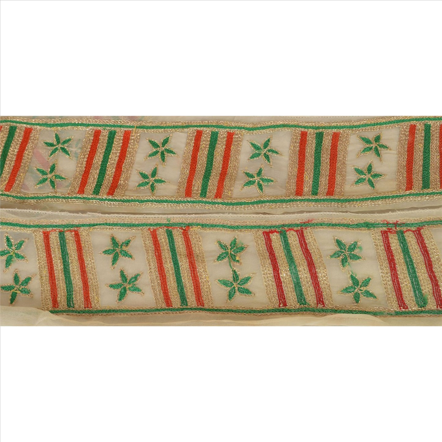 Sanskriti Vintage Sari Bord Håndbroderet 1Yd Indisk Kant Sycreme Blonde