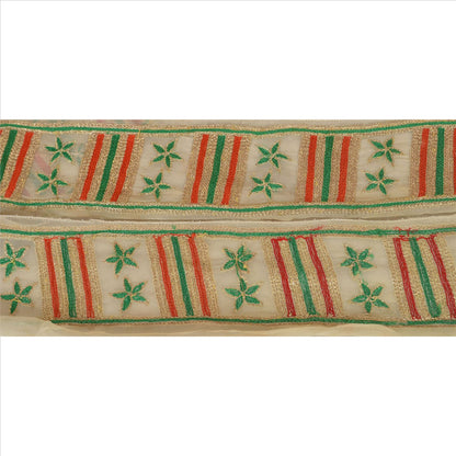 Sanskriti Vintage Sari Bord Håndbroderet 1Yd Indisk Kant Sycreme Blonde