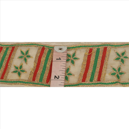 Sanskriti Vintage Sari Bord Håndbroderet 1Yd Indisk Kant Sycreme Blonde